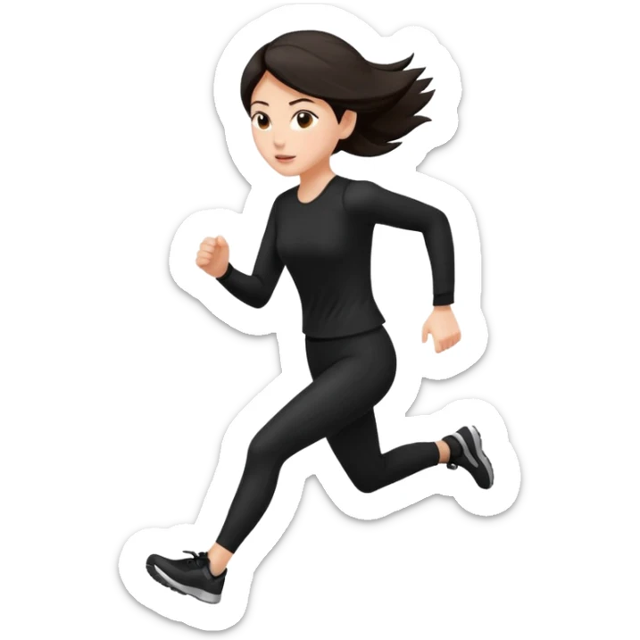 Head to toe Body woman from the front run’ing toward the screen White skin black/brown hair in black clothes sticker