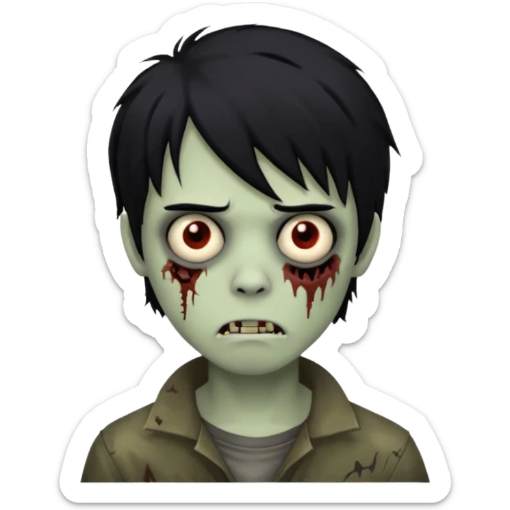 Boy, zombie, black hair, medium long, emo, shaggy, dark, spooky, creepy expression sticker