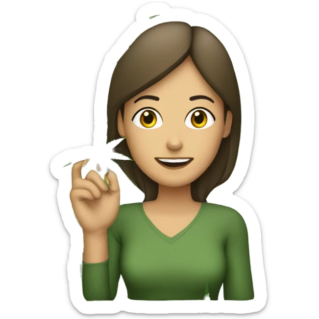 mujer con tijeras en sus manos y de fondo plantas de cannabis sticker