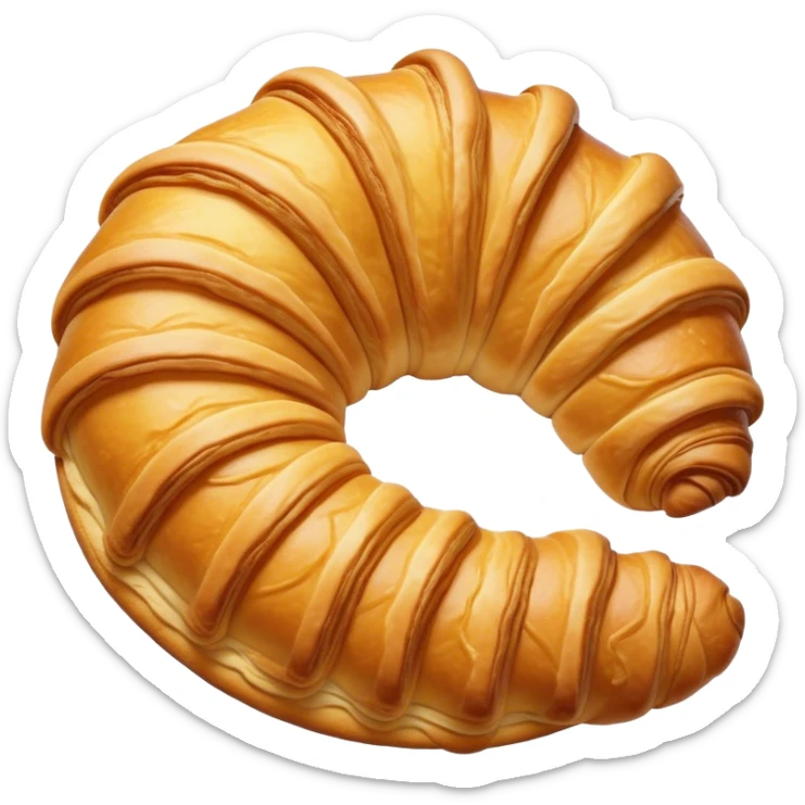 Cinematic Realistic Croissant Pastry Emoji, depicted as a flaky, buttery crescent with a golden, crisp exterior rendered with exquisite detail and warm, inviting lighting. sticker