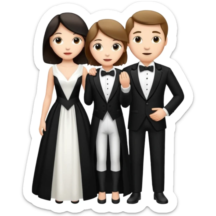 A woman in a white dress and a man in a tuxedo sticker