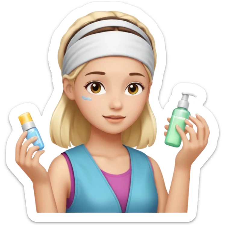Clean girl aesthetic emoticons, apply skincare products, headband, glowing skin, vest, soft lighting
 sticker