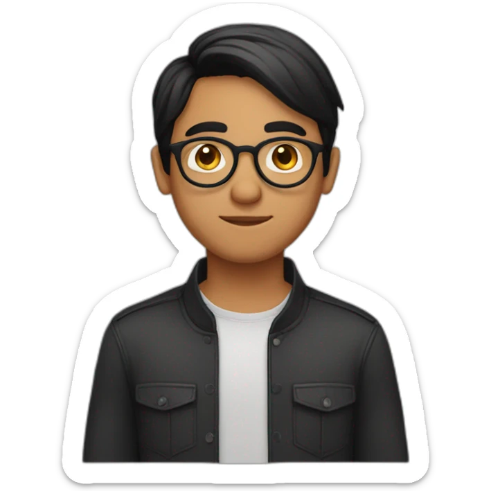 indian guy with round glasses with fair skin with straight hair with round fully circular glasses black eyes black hair sticker