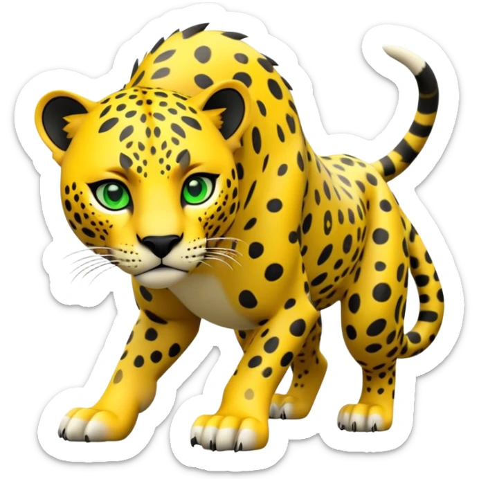 cinematic-jaguar-realistic-full-body-on-all-fours-emoji,-sleek-powerful-frame-poised-for-action,-yellow-fur-adorned-with-bold-black-rosettes,-head-tilted-dramatically,-piercing-green-eyes-locked-onto-its-prey,-simplified-yet-realistic-focus sticker