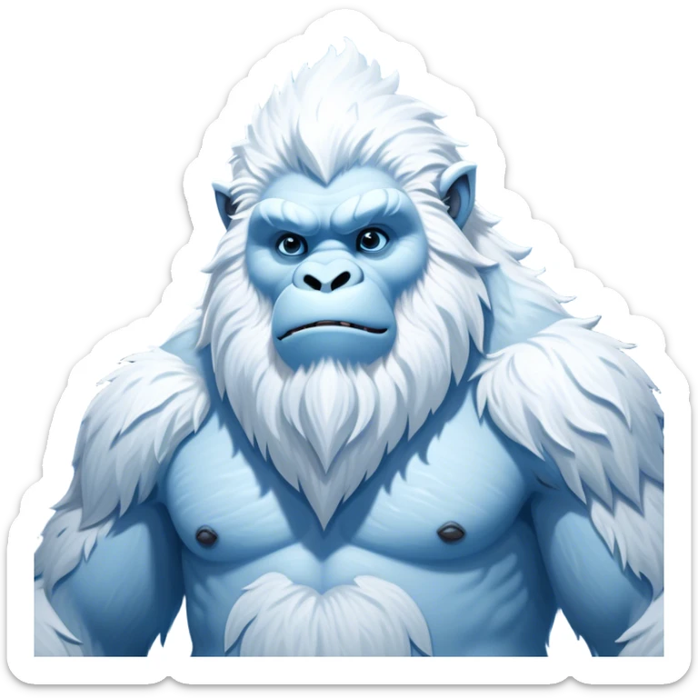 Cinematic Noble Yeti Portrait Emoji, Grand and enigmatic, with a towering, snow-dusted figure in pristine whites and cool blues, exuding ancient, mystical wisdom and stoic majesty, simplified yet exquisitely detailed with frosty textures, glowing with a gentle, icy outline that captures the awe-inspiring presence of a guardian of the frozen wilds! sticker