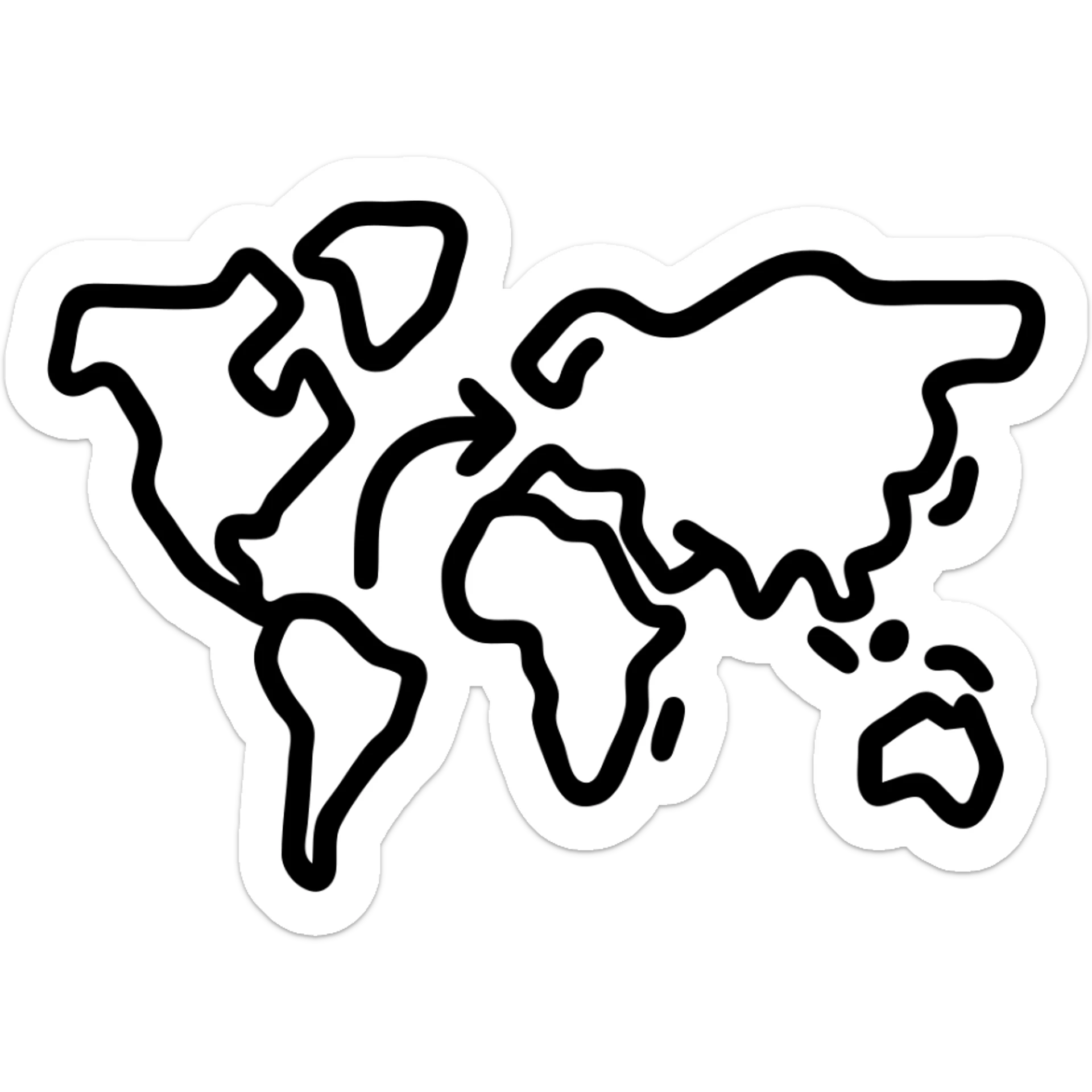 simplified world map with an arrow from Africa to the UK, clean and minimal style sticker