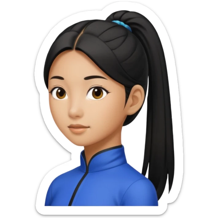 asin girl with black long slick backed hair into tight ponytail  sticker