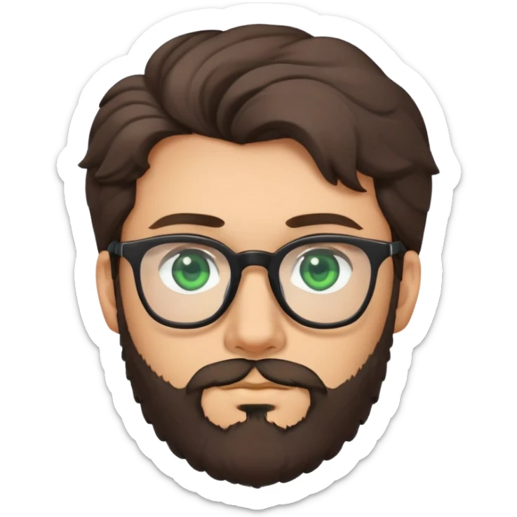 young man with dark slightly curled hair wearing glasses with green eyes and fuller beard sticker