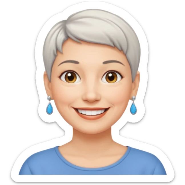 white middle-aged woman, short hair, small earrings, smiling, full of personality sticker