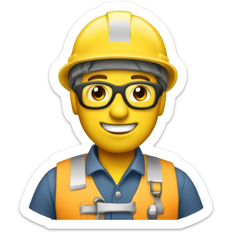 an emoji showing an engineer with a plan - the emoji must be a yellow round happy face sticker