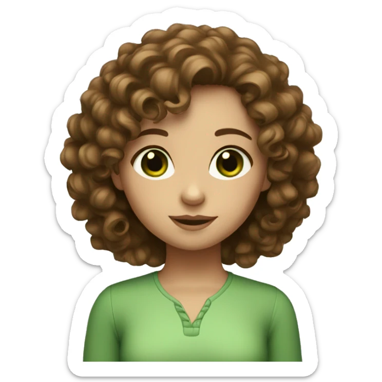 a girl with curly brown hair and green eyes sticker
