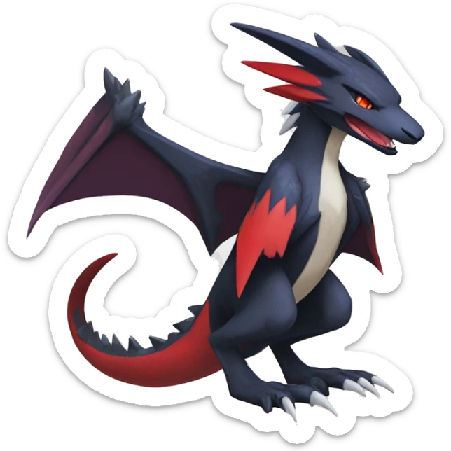 Black Cool Edgy Anthro Noivern-Nargacuga-Silvally-Sergal-Garchomp-Fakémon  with White and Red Edgy markings sticker