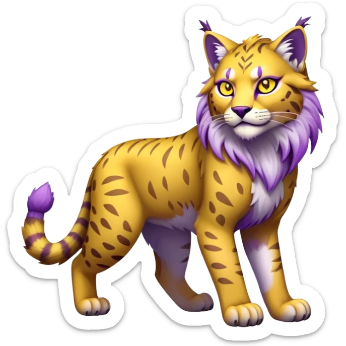 Yellow and purple Electric-type Bobcat-Lynx-Lion-Fakémon full body sticker