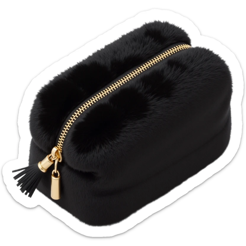 black fluffy faux fur cosmetics bag sticker