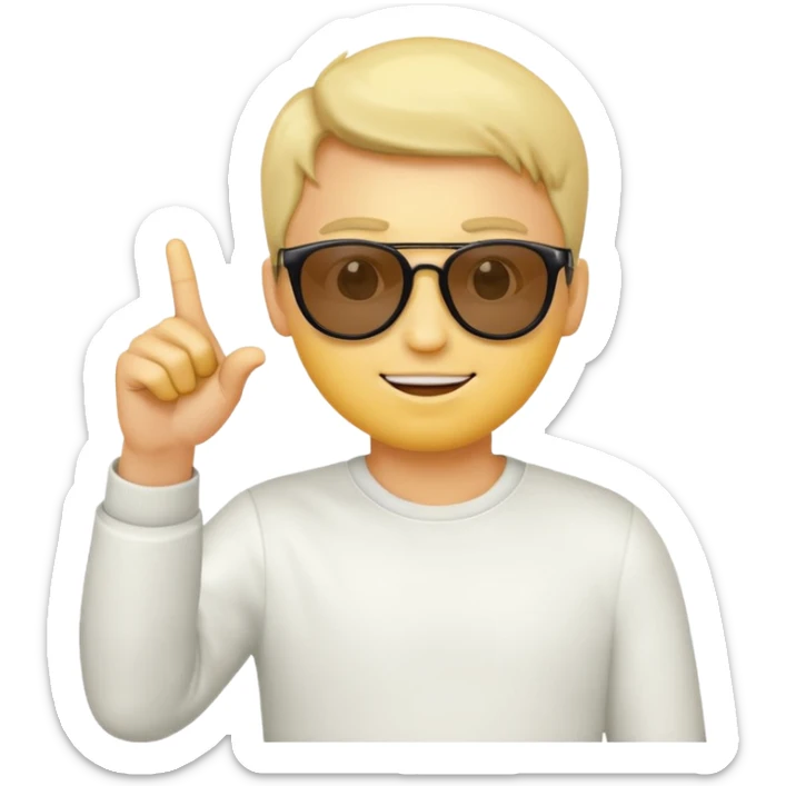 Create a yellow emoji of a guy wearing sunglasses pointing his index finger at the screen sticker