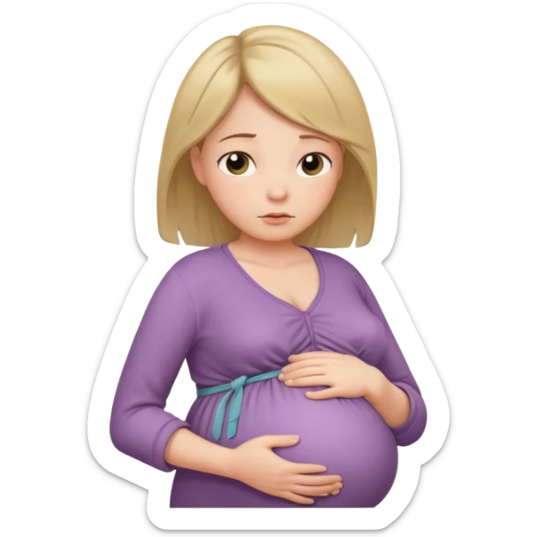 pregnant woman with neatly tied hair looking tired touching her big belly softly and breath slowly sticker