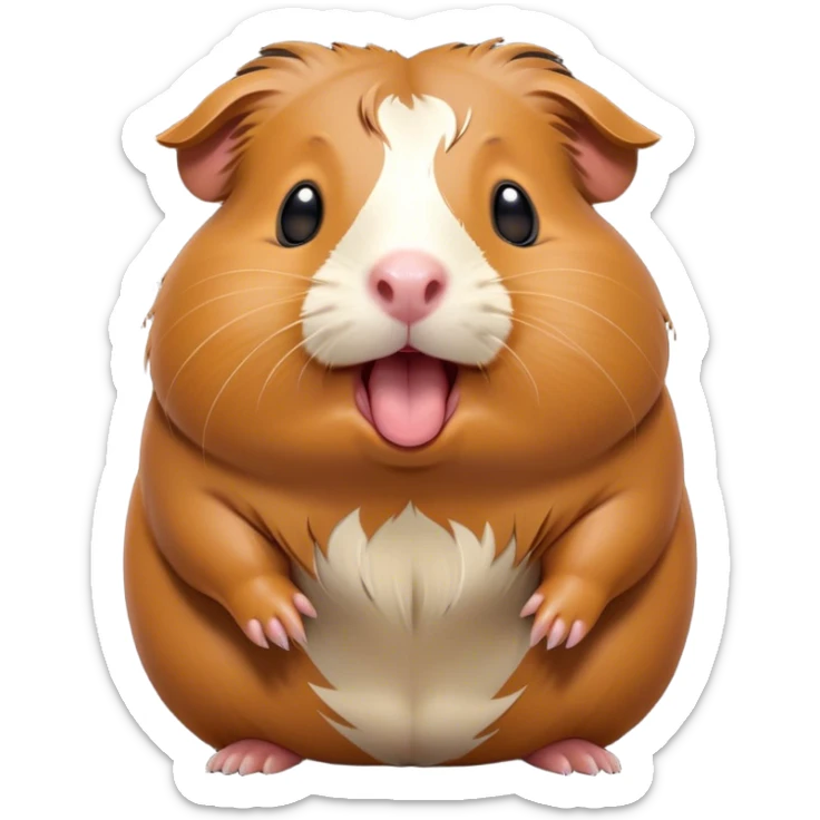 Cinematic Cute Yawning Brown Guinea Pig Portrait Emoji, Head tilted slightly with a dramatic, wide-open yawn, revealing a soft brown coat and tiny, droopy ears, round dark eyes barely open in drowsy contentment, Simplified yet irresistibly adorable features, highly detailed, glowing with a soft, cozy glow, high shine, relaxed yet expressive, stylized with a touch of whimsy, bright and endearing, soft glowing outline, capturing the essence of a sleepy yet affectionate guinea pig, so drowsy it feels like it could stretch out of the screen and curl up for a nap! sticker