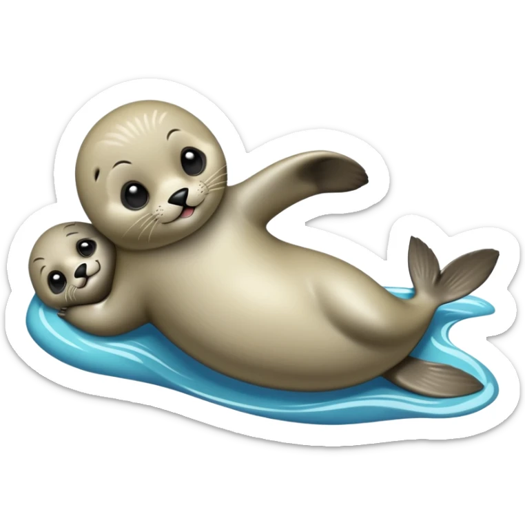 cinematic-seal-realistic-full-body-lounging-emoji,-sleek-body-stretched,-short-smooth-fur-glinting-in-the-sea-breeze,-flippers-tucked-comfortably-beneath-its-body,-large-dark-eyes-filled-with-playful-curiosity sticker