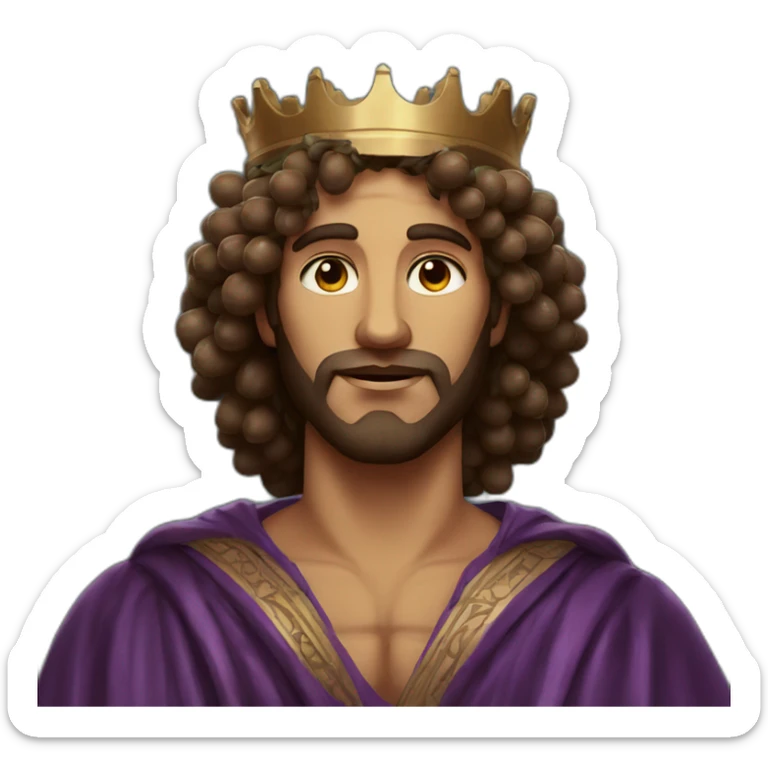 man with greek robe long curly hair and a crown of grapes sticker