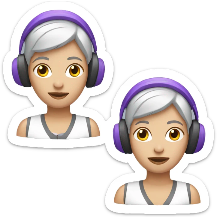 White Woman with short, purple hair wearing ear defenders  sticker