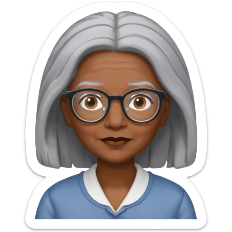 emoji of a black grandma women with long black and gray hair with glasses and brown eyebrows sticker