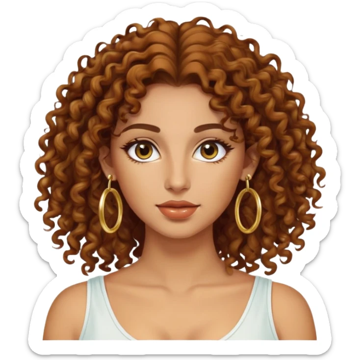 Attractive Greek woman with long curly amber-brown hair and gold hoop earrings sticker