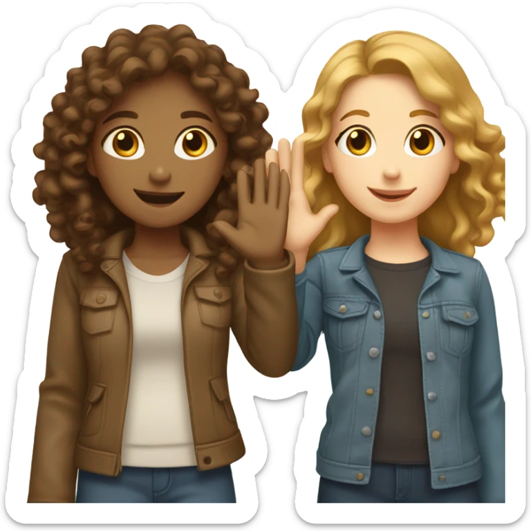 two white girls (one with brown curly hair and one with light brown straight hair) high fiving sticker