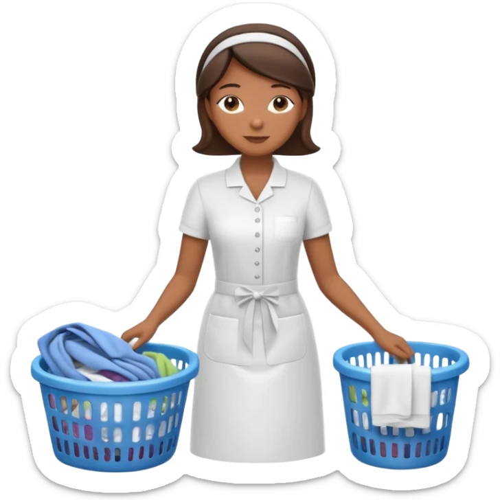 a detailed, high quality full body illustration of a housekeeper folding the laundry, sticker