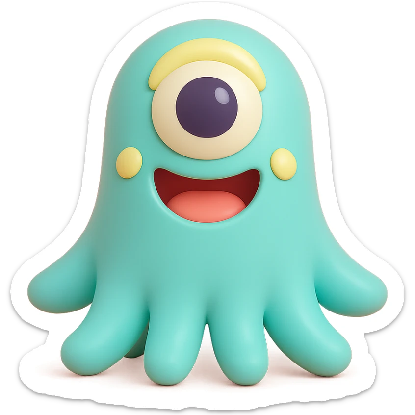 one-eyed monster with tentacles, playful and bright colors sticker
