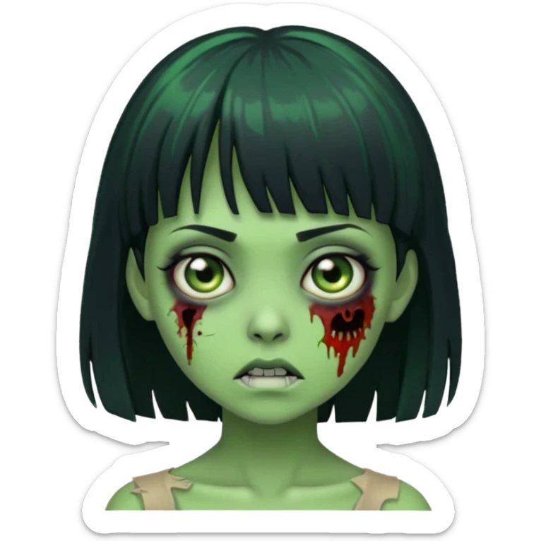 girl zombie with green skin with black hair long with bangs sticker