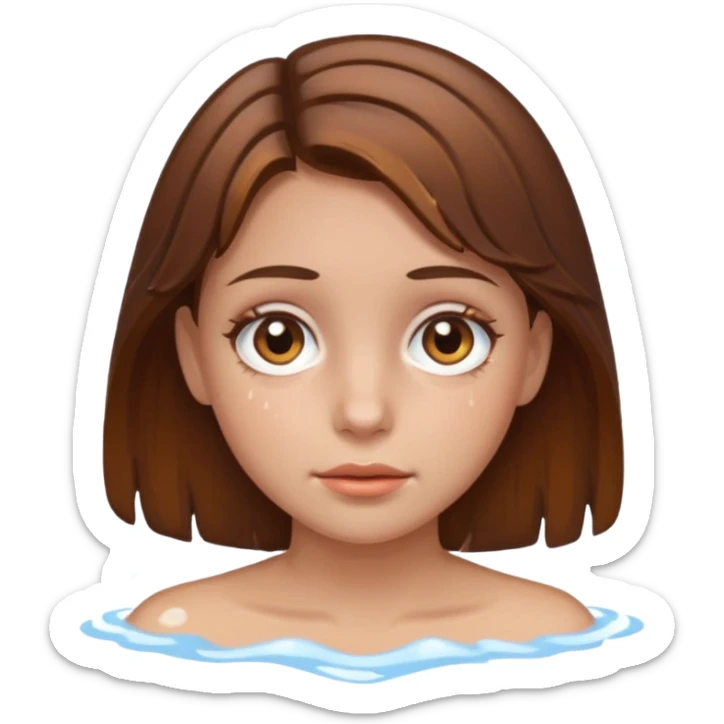 Girl with brown hair and hazel eyes and a wet face sticker