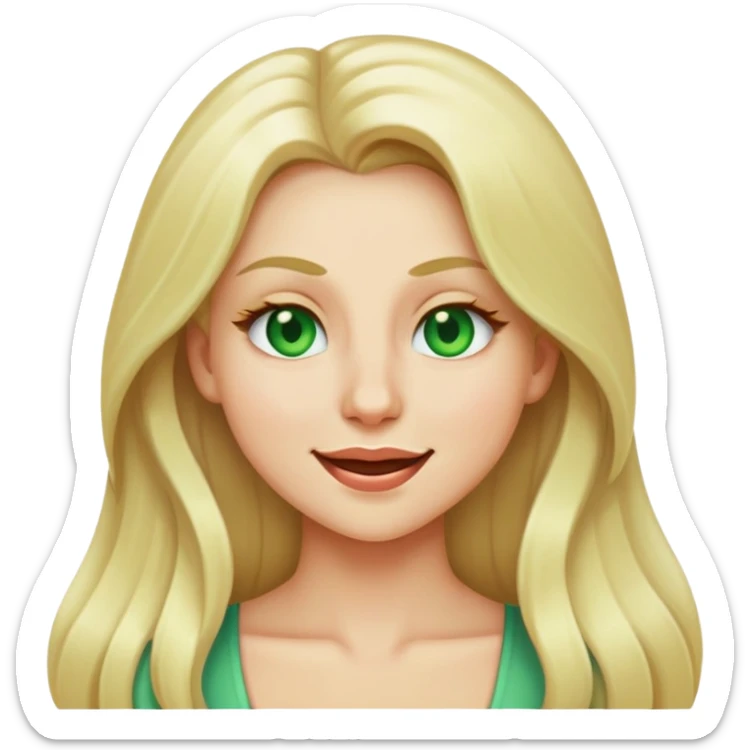 blonde with long hair and pale green eyes, winking, emoji style sticker