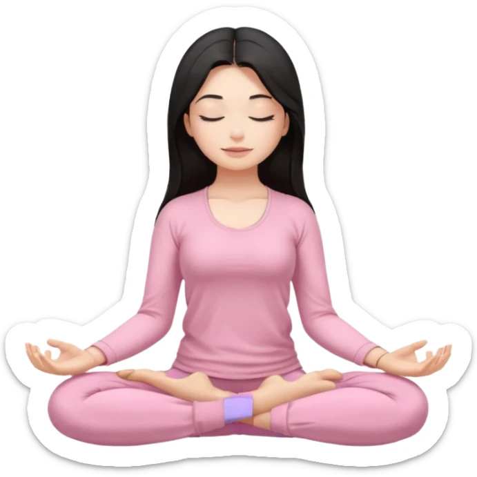 Brunette, Long and black hair, white skinne, light pink closets, closed eye girl in make yoga sticker