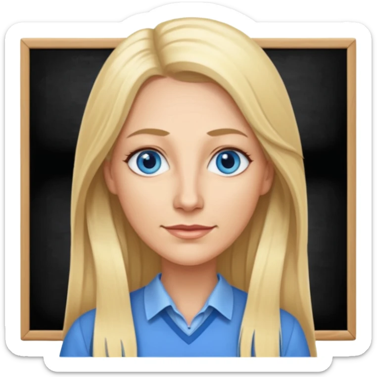 a 40 year old teacher with really long blonde hair and blue eyes long face smaller eyes sticker