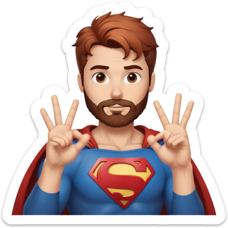 Adult Superman-with redish brownish messy hair-full beard- making hand heart emoji sticker