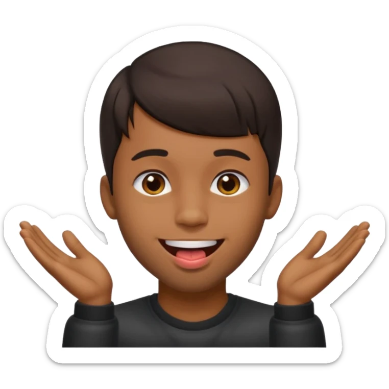 A brown skin guy with dark bangs hairstyles that is his covering forehead, his head is tilted back a bit and his tongue is out sticker