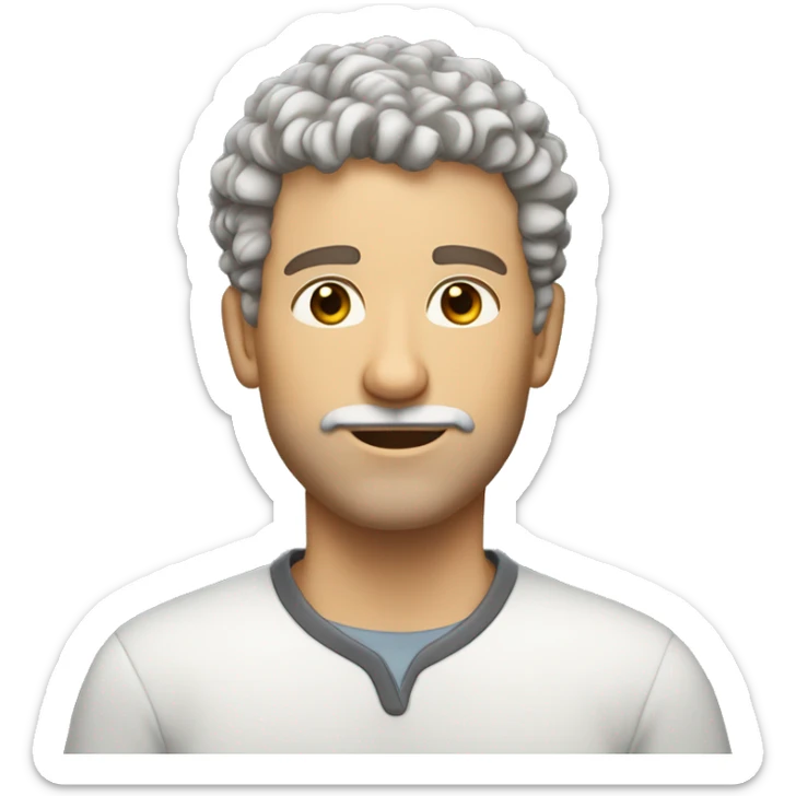 white male, short curly hair, light brown with a hint of grey, very short beard, eye roll expression. sticker