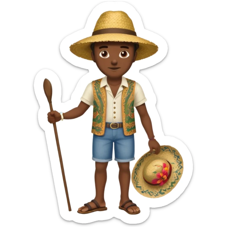 Gars Créole réunionnais ti jean chapeau paille savate  au pieds  sticker