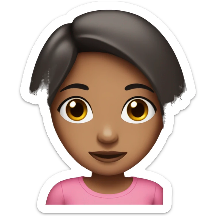 pretty brown girl with long black hair with black eyes wearing a pink top sticker