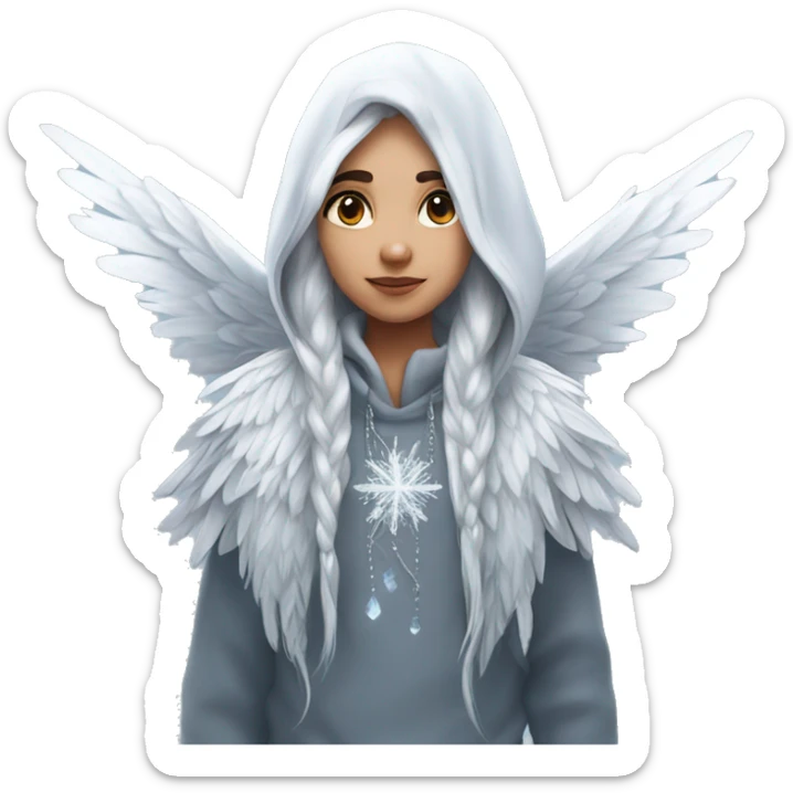 big wings, hood, silver, icy ,snowflake, Beautiful, fairy, long hair sticker