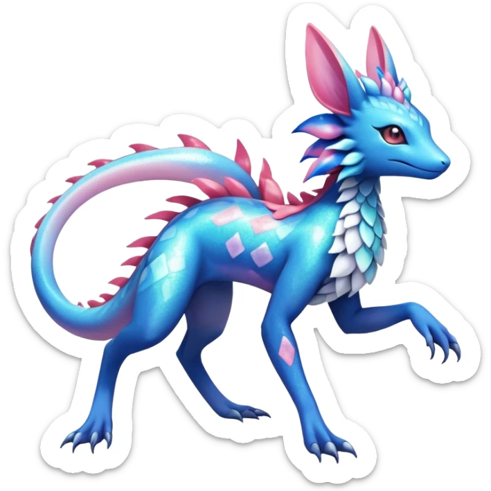 Colorful Shiny Exotic Amaura-Salandit-Aurorus-Sylveon-Fakémon-hybrid-creature (full body)  sticker