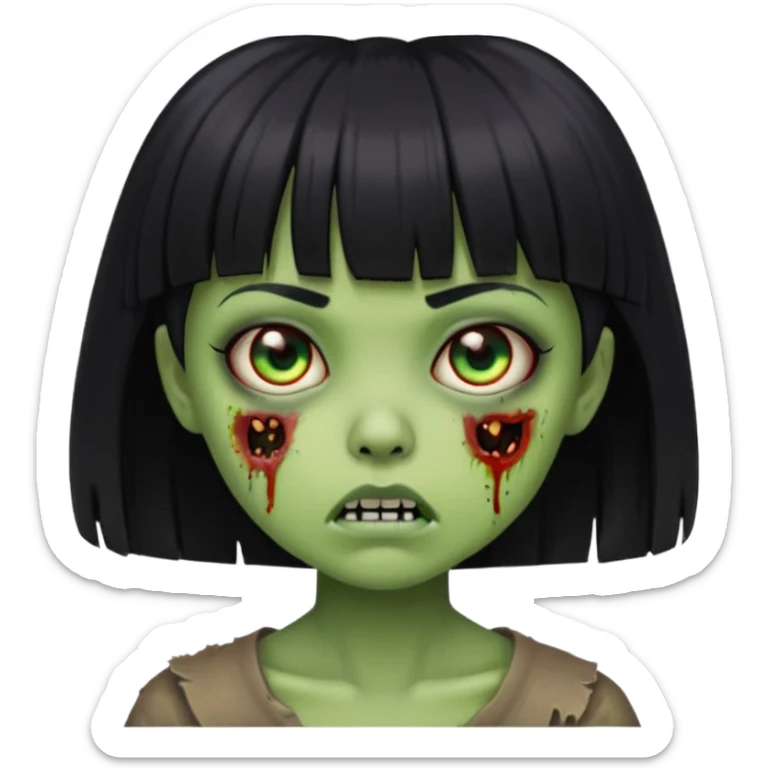 zombie girl straight hair with bangs short hair green skin and just an girl zombie sticker