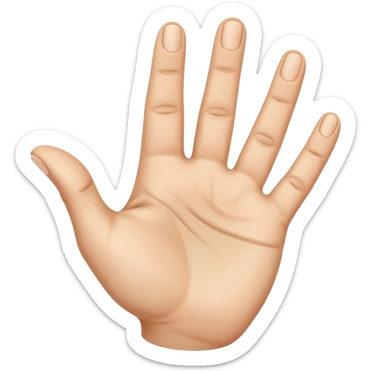 A simple emoji-style illustration of a human hand with four fingers raised and the thumb folded down across the palm. Front-facing hand, neutral skin tone, thumb down sticker
