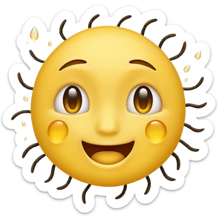 😊🥺 these emojis but with flies around it and its happy yellow face emoji sticker