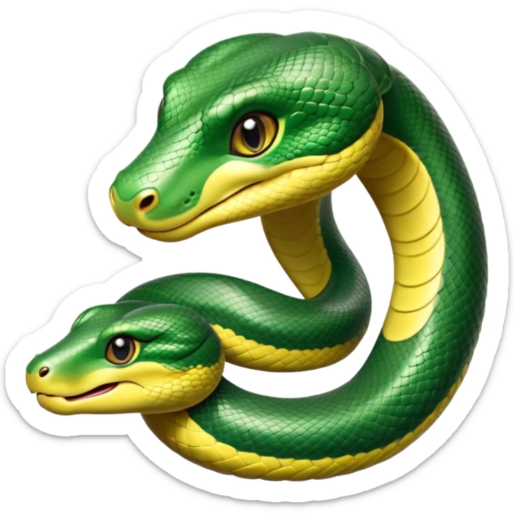 cinematic-cute-Green anaconda-portrait-emoji,-head-tilted-playfully-and-inquisitively,-with-a-sleek,-shimmering-body-adorned-with-detailed-scale-sriped patterns-and-round,-sparkling-eyes-full-of-wonder,-simplified-yet-irresistibly-adorable-features sticker