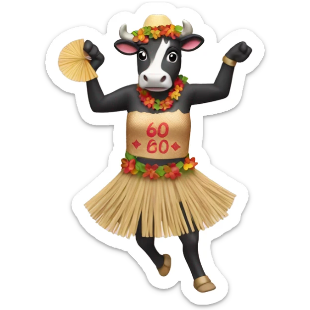 Hawaiian cow dancing with a straw skirt saying happy 60th Birthday Toni sticker