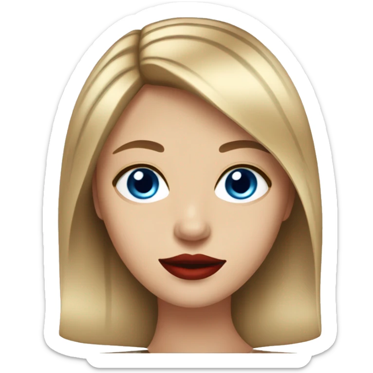 Girl with straight dark blonde hair and blue eyes with red lipstick and eyeliner sticker
