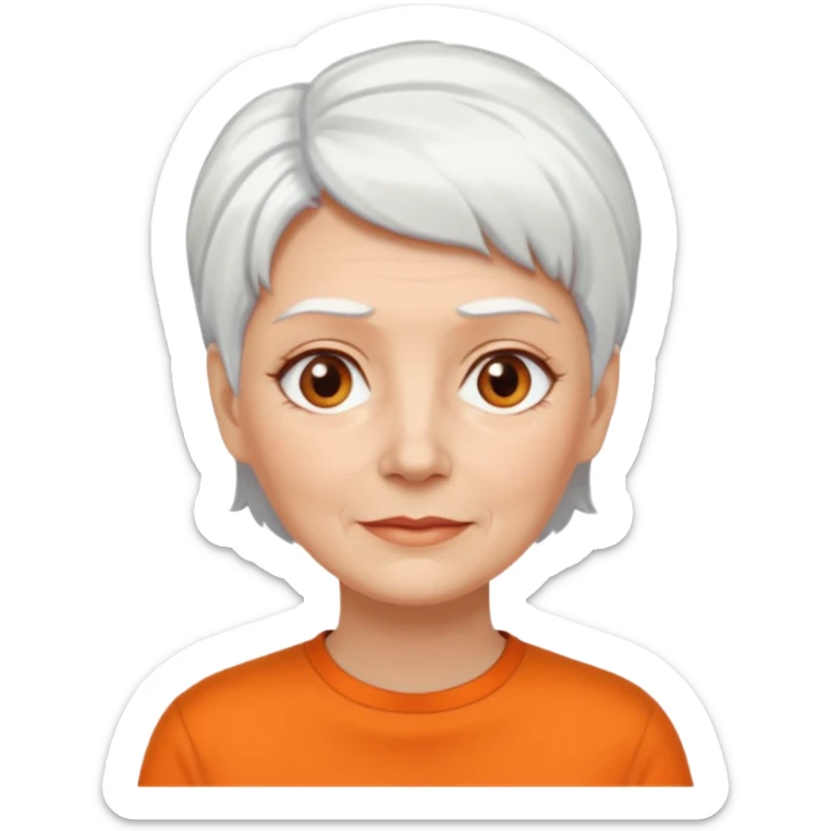 older white haired woman with orange shirt short white hair sticker