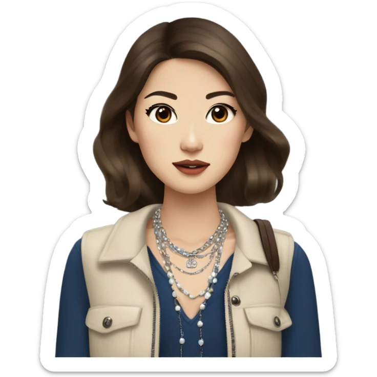 Realistic brown hair blue eyes Chanel Asian Girl with Birkin bag and Chanel necklace sticker