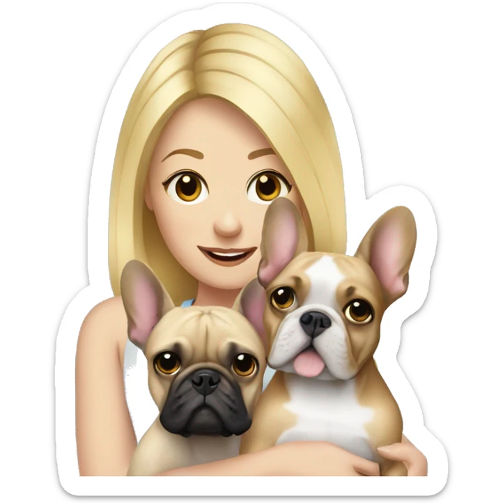 Blonde haired woman holding a French bulldog sticker